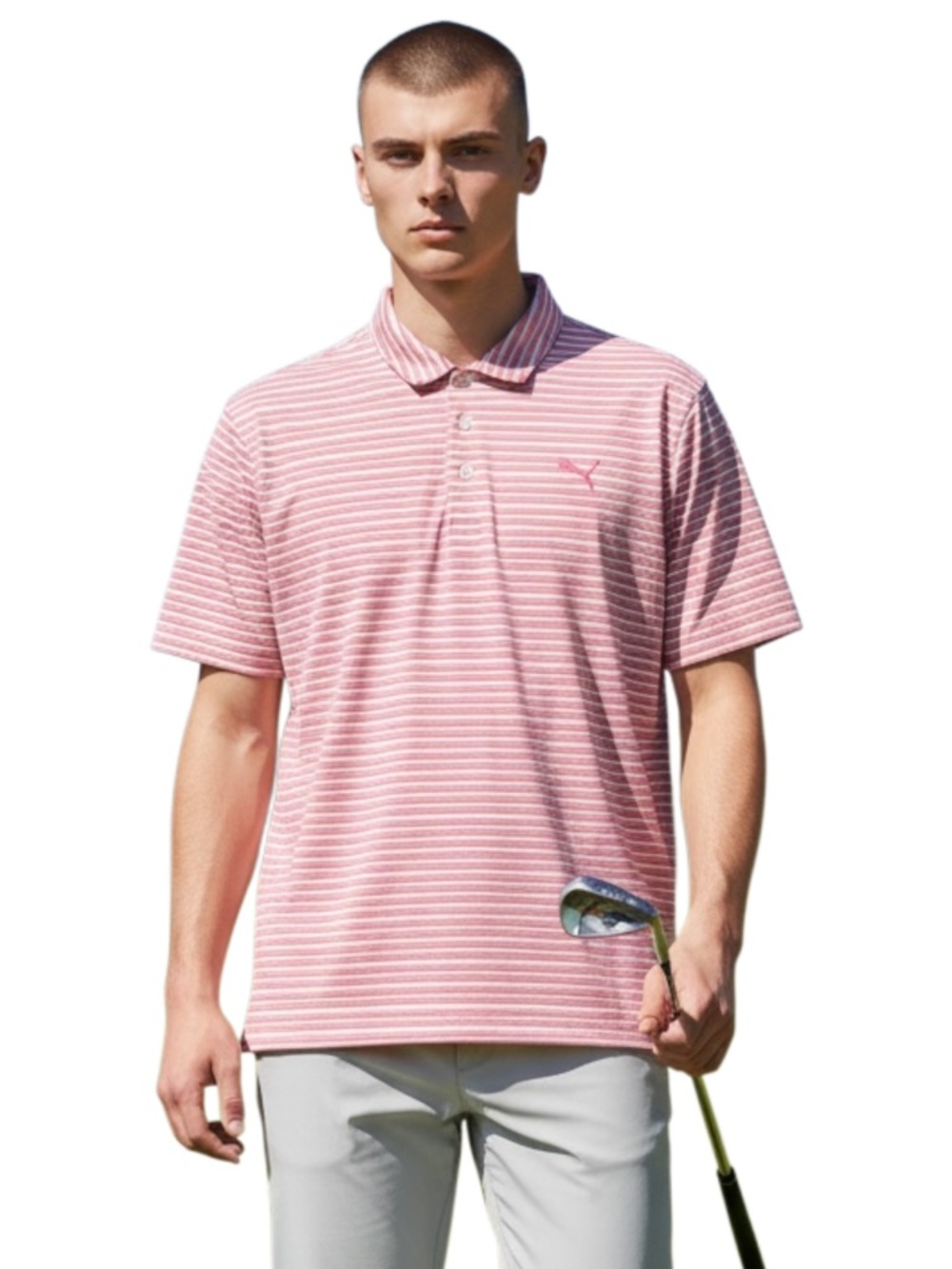 Puma Pink/White Caddie Stripe Polo Golf Shirt (M)